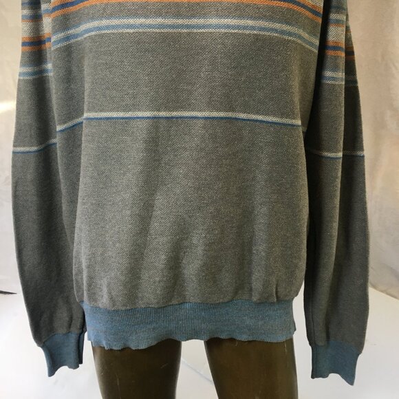 Bench Men's Blue Gray Yellow Stripe Crew Neck Sweater Size L Large Tight Knit - Picture 11 of 16